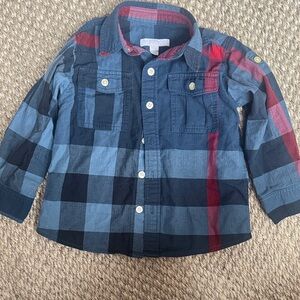 Burberry 3T Button-Down Shirt in Navy and Red